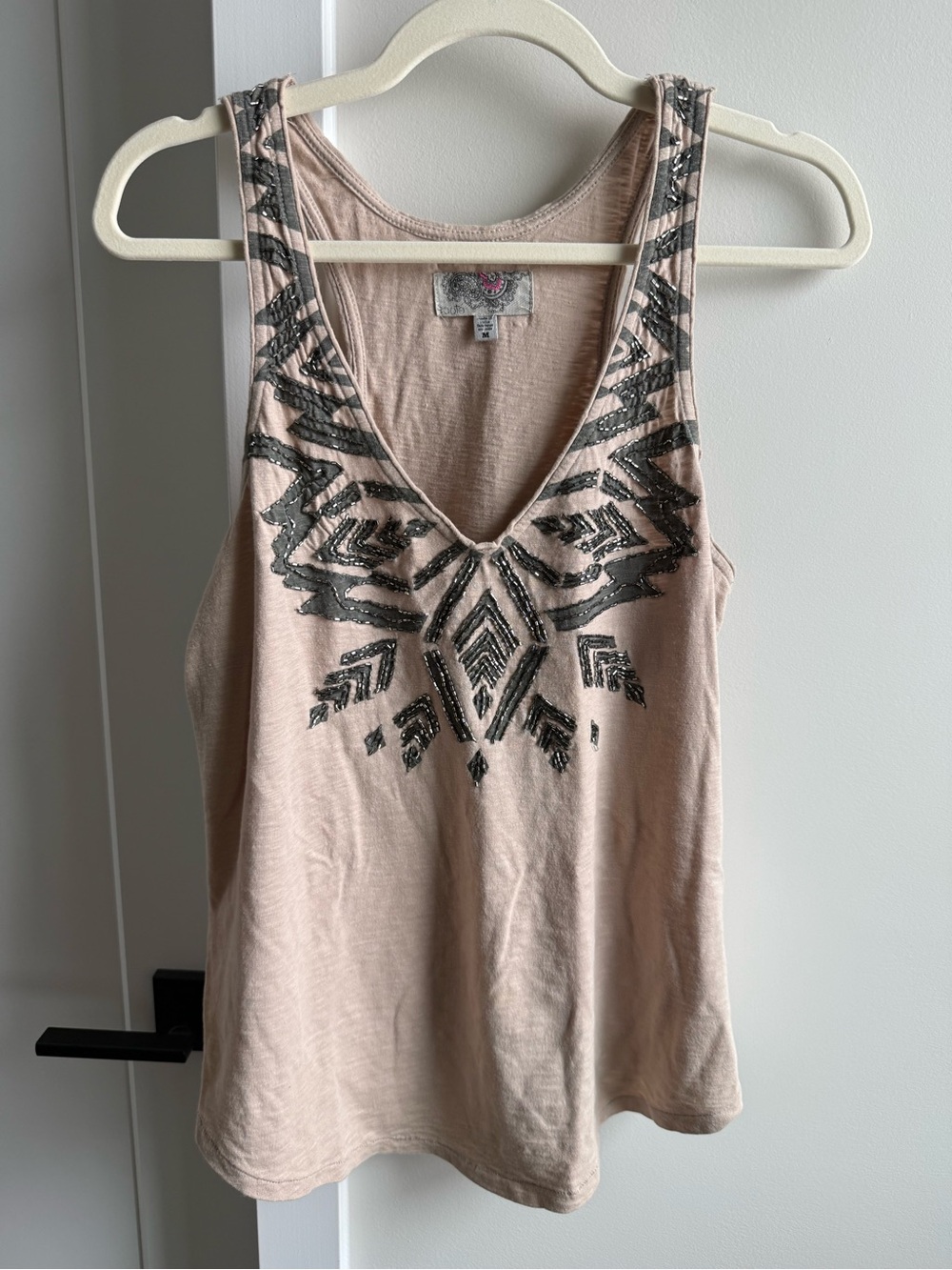 Urban Outfitters Blush Tank with Gunmetal Sequin Geo Design